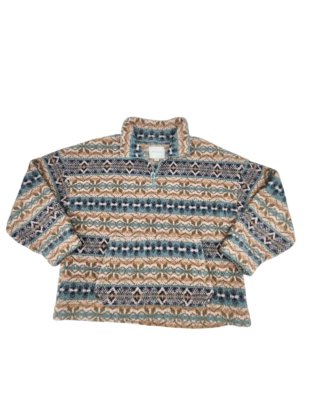 American Eagle Sherpa Fleece Pullover Medium Fair Isle Aztec 1/4 Zip Cozy